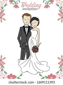 Wedding card. Bride and groom