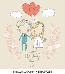 Wedding card. Bride and groom 