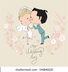 Wedding card. Bride and groom 