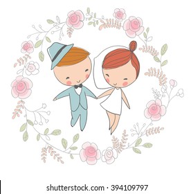 Wedding card. Bride and groom 