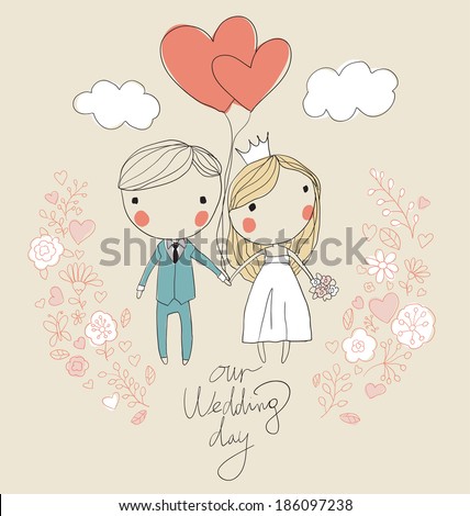 Wedding card. Bride and groom 