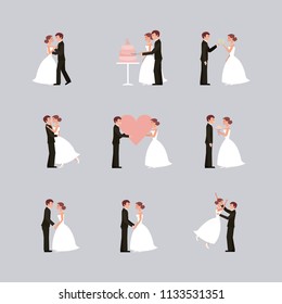 wedding card bride and groom holding hands in heart flowers