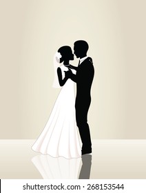 Wedding card, bride and groom as silhouettes