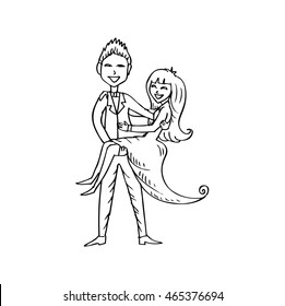Wedding card. Bride and groom. Sketchy style.