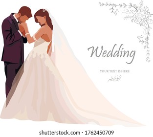 wedding card. bride and groom vector newlywed couple