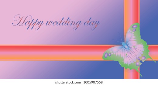 wedding card with butterfly in lilac blue color
