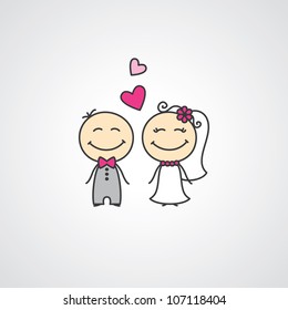 Wedding Card With Cartoon Groom And Bride