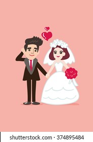 Wedding card with cartoon groom and bride Illustration vector