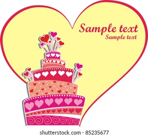 wedding card. Celebration background with cake and place for your text. vector illustration