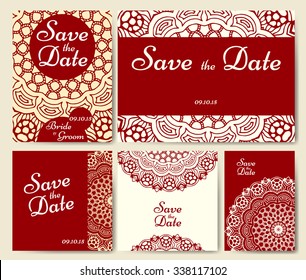Wedding card collection with mandala. Template with vintage ornamental elements. Decorative greeting design with vintage Islam, arabic, indian motifs. 
