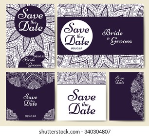 Wedding card collection with mandala. Template with vintage ornamental elements. Decorative greeting design with vintage Islam, arabic, indian motifs. 