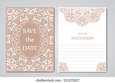 Wedding card collection with mandala. Template of invitation card. Decorative greeting invitation design with vintage Islam, arabic, indian motifs.
