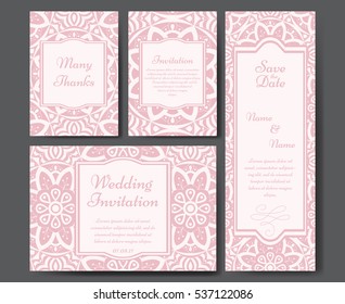 Wedding card collection with mandala. Template of invitation card. Decorative greeting invitation design with vintage Islam, arabic, indian motifs.