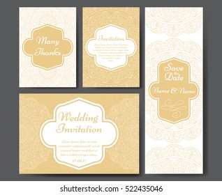 Wedding card collection. Template of invitation card. Decorative greeting design for thank you card, save the date card, mother day.
