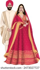 Wedding Card, Wedding Couple Caricature. Illustration of a Sikh couple. Hindu couple. Anant Kaaraj