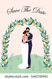 Wedding card with couple in love. Vector illustration.