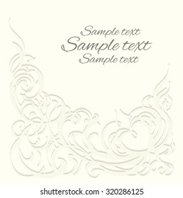 Wedding card, cut paper with shadow, abstract vintage ornament with heart. Greeting card happy Valentine's day, birthday holiday.