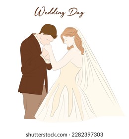 wedding card design elements flat handdrawn groom bride sketch.