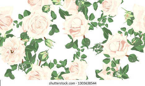 Wedding Card Design, Floral Pattern, Vector Rose in Pastel Colors. Vintage Flowers in Watercolor Style. Seamless Roses Background for Card, Invitation, Fabric. Spring or Summer Bouquet, Post Card.