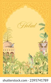 Wedding card Design, Holud Invitation card, Traditional Mughal Plant forest for Invitation card.