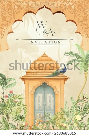 Wedding card Design, Holud Invitation card, Traditional Mughal Plant forest for Invitation card. Haldi Night Wedding Invitation. Traditional Indian Mughal Wedding Holud Night Invitation Card.