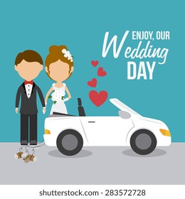 Wedding card design over blue background, vector illustration.