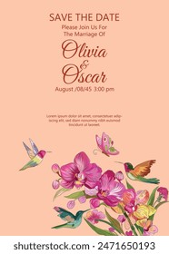 Diseño de tarjeta de Boda. Guardar la fecha Tarjeta de invitación para imprimir Ilustración vectorial.