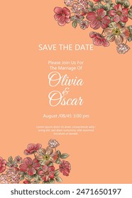 Wedding Card Design. Save the date Invitation card for printing vector illustration.