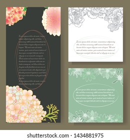 Wedding card Design template. Vector. Pink flower, olive leaves. Watercolor style.	