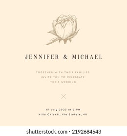 Wedding card design in vector. Invitation on floral background with text.