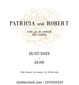 Hochzeitskartendesign in Vektorgrafik. Einladung auf floralem Hintergrund mit Text.