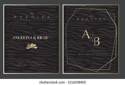 Wedding card design zebra pattern, vector, cartoon, black background. Cartoon, banner. Celebration banner. 