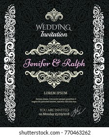 Wedding card with detailed vintage elements: bords, frames etc. 