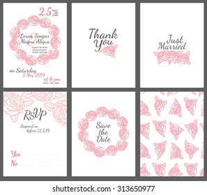 Wedding card with drawing roses in a classic retro style - vector flower design template