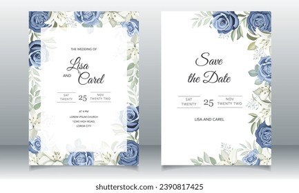 wedding card with dusty blue roses