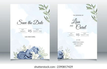 wedding card with dusty blue roses