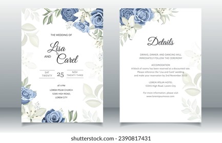 wedding card with dusty blue roses