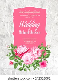 Wedding Card and engagement announcement. Wedding of Michael and Jessica. Vector illustration.