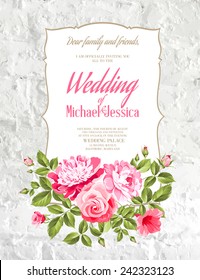 Wedding Card and engagement announcement over white wall. Wedding of Michael and Jessica. Vector illustration.