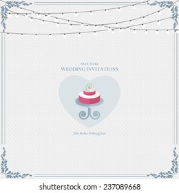 Wedding card flat. Wedding Cake flat. Wedding Card Invitation in Vector