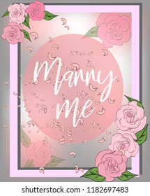 Wedding card with floral background and inscription. Elegance pattern with flowers. Abstract greeting card. Greeting card in grunge or retro style.