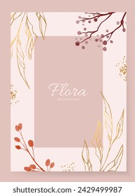 Wedding card with floral decorative borders. Beautiful orchid flowers. Save the Date. Vector beautiful watercolor plants, leaves and flowers for elegant modern greeting card