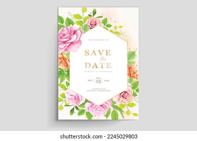 wedding card with floral and leaves design