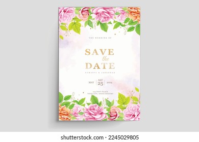 wedding card with floral and leaves design