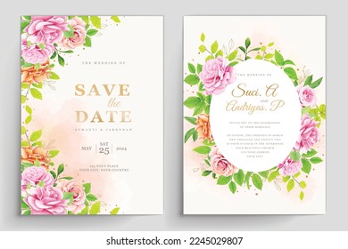 tarjeta de boda con diseño floral y de hojas