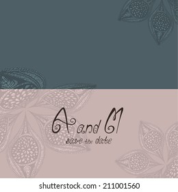 wedding card. floral ornament. handwriting. pink-gray (horizontal)