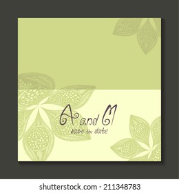 wedding card. floral ornament. handwriting. pink-gray (horizontal) green
