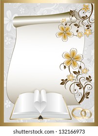 Cartão de casamento com um padrão floral e livro