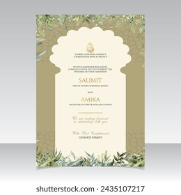 Wedding Card with Floral Poster and Decorative Background Template. Illustrator and designer. Wedding Invites, save the date, Birthday Invites, Video Invites, E-Cards.