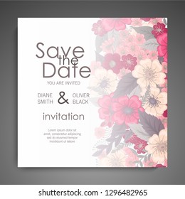 Wedding card with flower rose, leaves. Floral poster, invite. Vector decorative greeting card or invitation design background